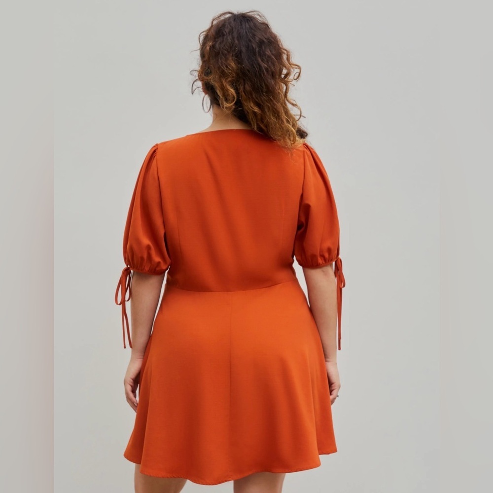 Cider Burnt Orange Tie Sleeve Mini Dress - Women’s 1X - Picture 2 of 10